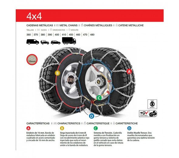 Comprar cadena de nieve metalica 4x4 Talla 410 | Compralubricantes.com